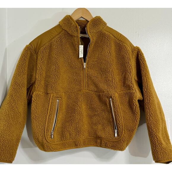 NEW Madewell Brown Faux Shearling Half Zip Pullover Sweater Size Small S NWT - Picture 1 of 2